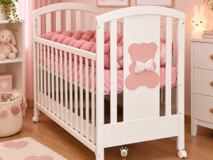 Krevetac za bebe bebu djeciji drveni sa ladicom roze bijeli NOVO