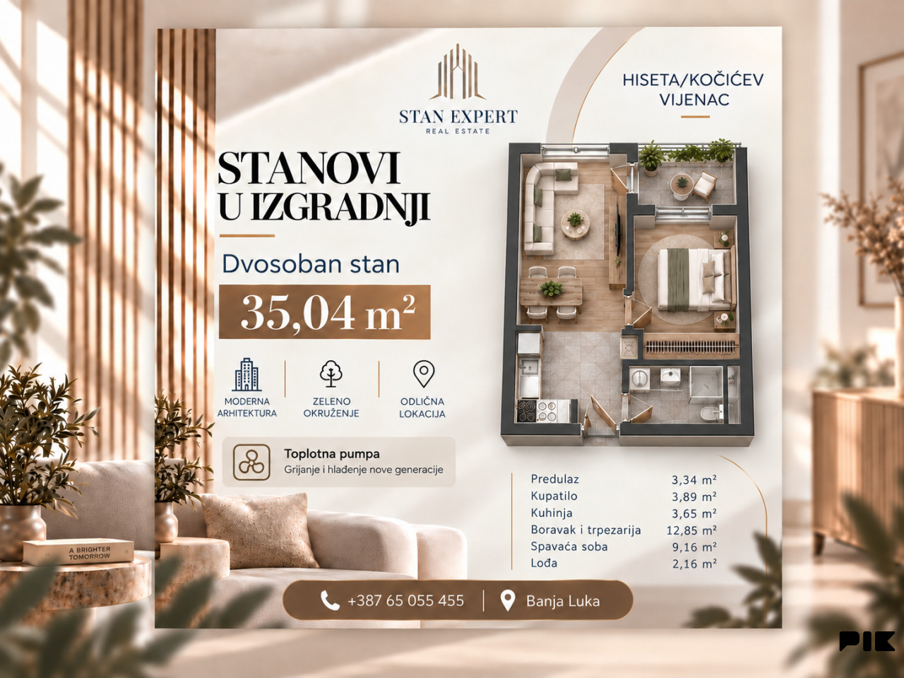 DVOSOBAN STAN 35m2, NOVOGRADNJA HISETA - KOČIĆEV VIJENAC