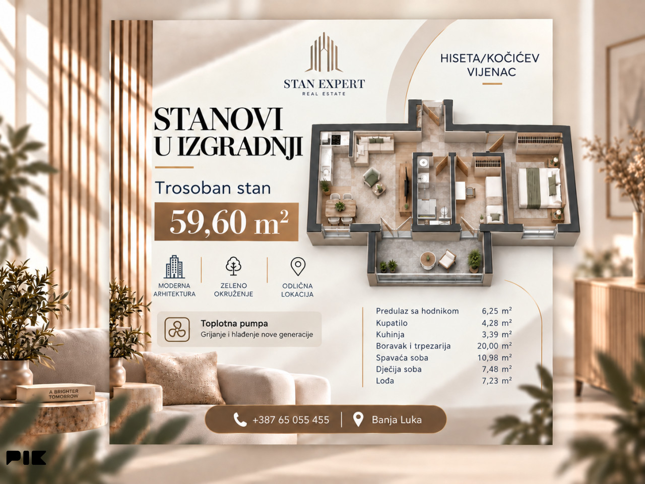 TROSOBAN STAN 60m2, NOVOGRADNJA HISETA - KOČIĆEV VIJENAC