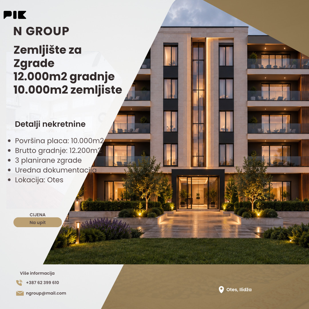 Građevinsko zemljište 12.000m2 Brutto gradnje Otes Ilidža
