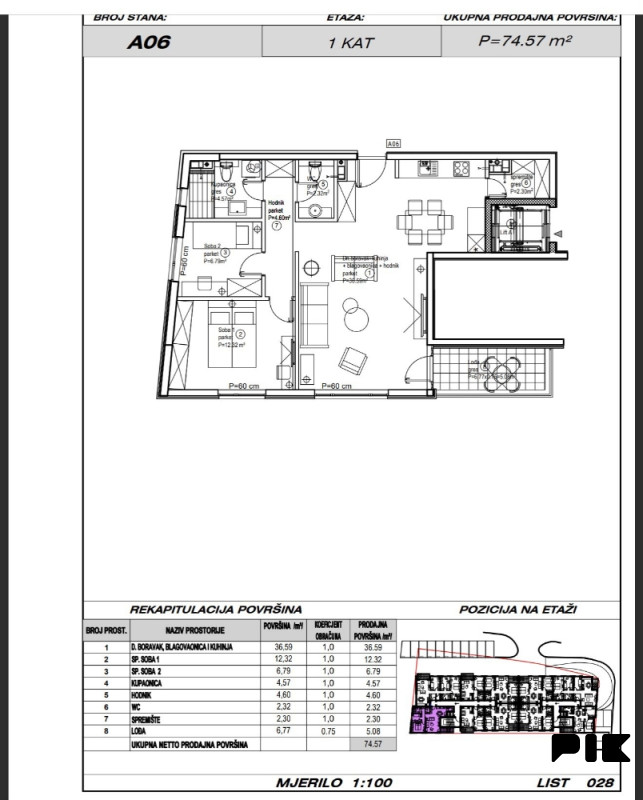 Ljubuški Living / dvosobni stan 74.57m2 A06 u izgradnji 2