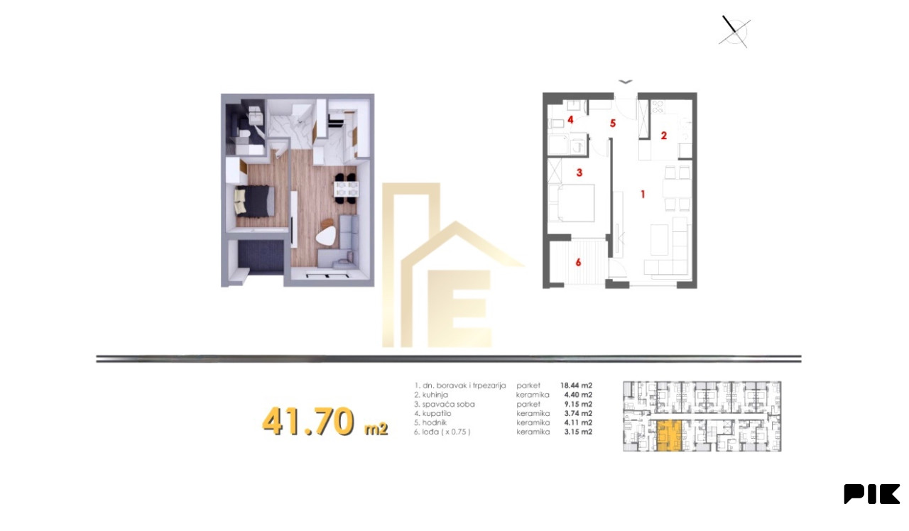 Na prodaju dvosoban stan 41,70 m2, naselje Paprikovac 7