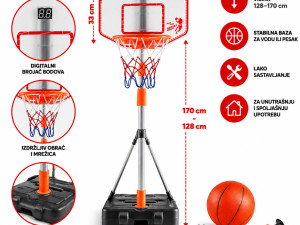 Dječiji koš za basket košarku sa loptom i pumpo visina 128-170 cm