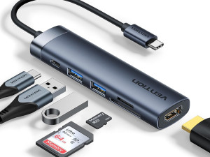 Multiport USB-C HDMI 2xUSB-A SD FT PD 100W VENTION 6u1 46294