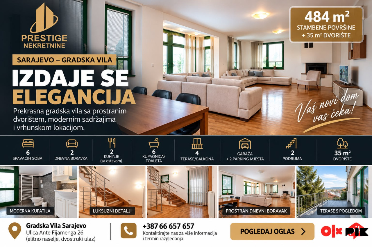IZDAJE SE GRADSKA VILA 484 m2 - DVIJE STAMBENE JEDINICE  SARAJEVO