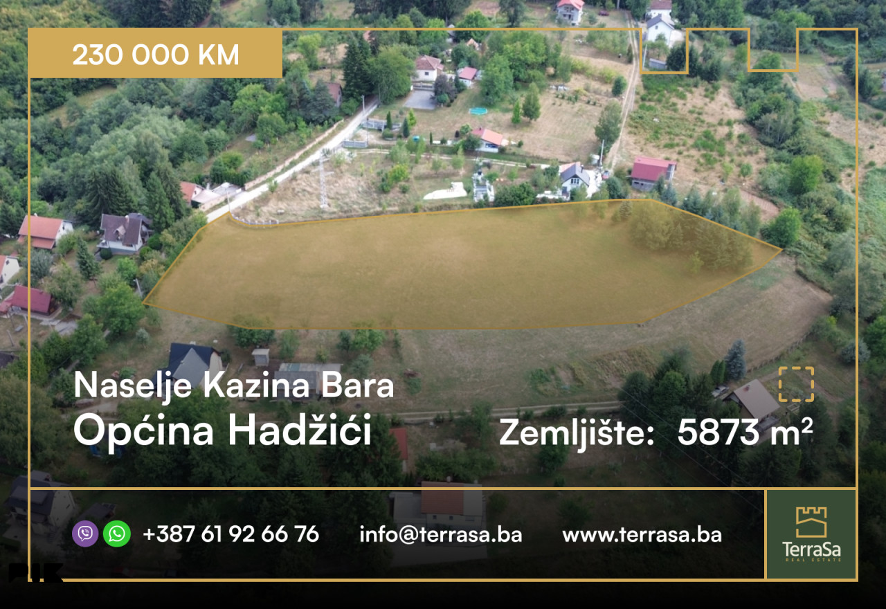 Grahđevinsko zemljišta  5873 m2/ Kazina Bara/ Pazarić/ Hadžići