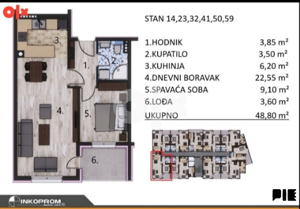 USKORO USELJIV STAN, 48,80m2, MJESEC 2