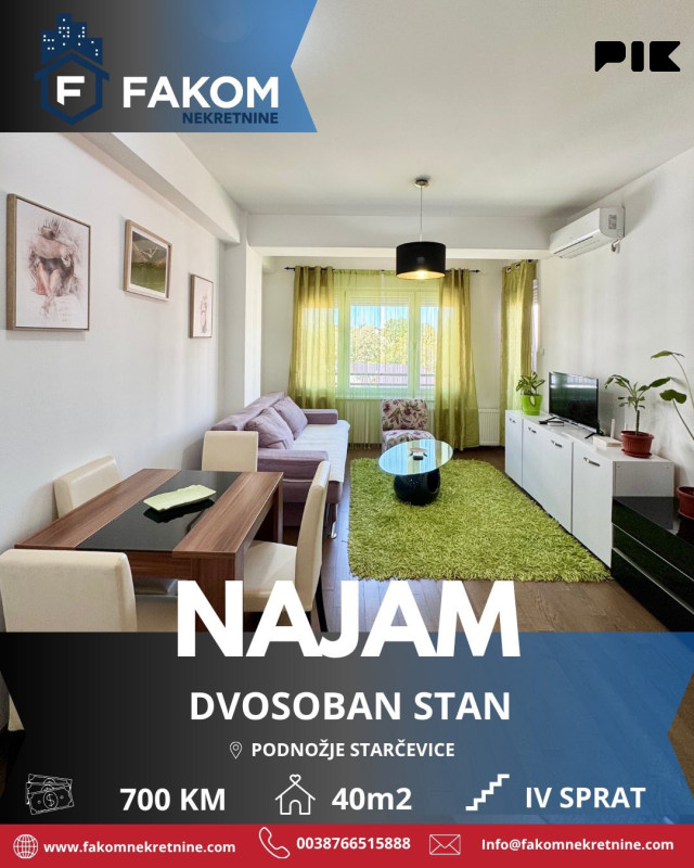 Iznajmljuje se dvosoban moderan stan, podnožje Starčevice