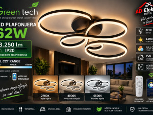 Green Tech LED plafonjera 62W SMART WiFi daljinski CCT