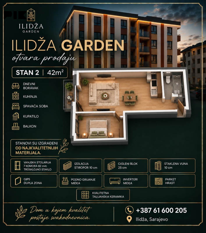 Ilidža Garden Stan Novogradnja 42m2 STUP DOGLODI