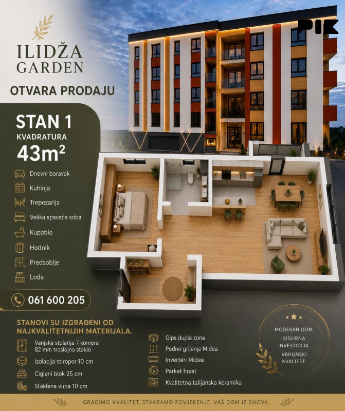 Ilidza Garden Stan Novogradnja 43m2 STUP DOGLODI
