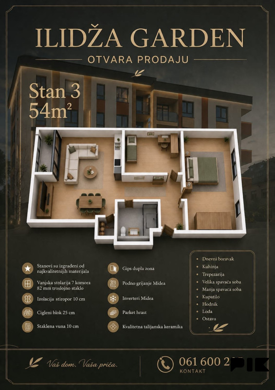 Ilidza Garden Stan Novogradnja 54m2  STUP DOGLODI