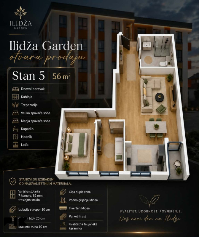 Ilidza Garden Stan Novogradnja 56m2 STUP DOGLODI