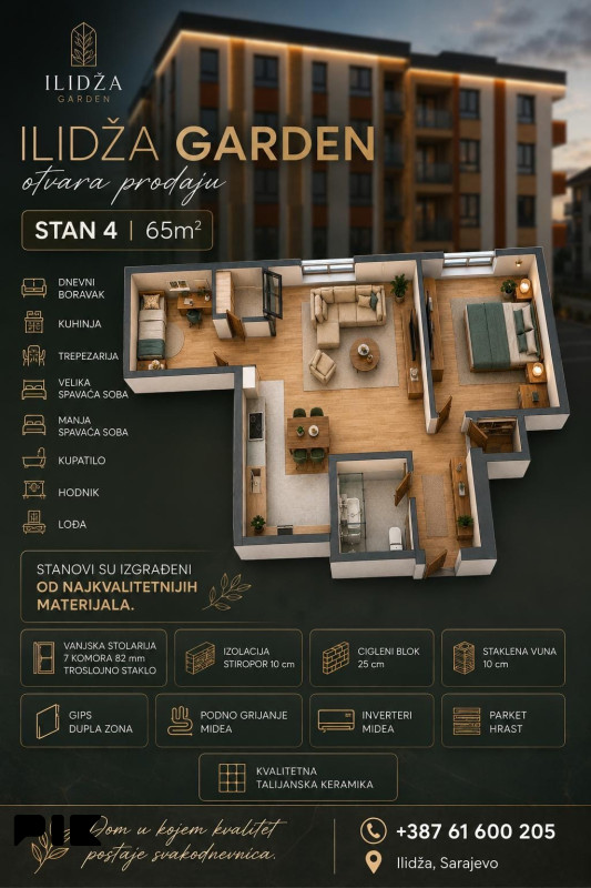 Ilidza Garden Stan Novogradnja 65m2 STUP DOGLODI
