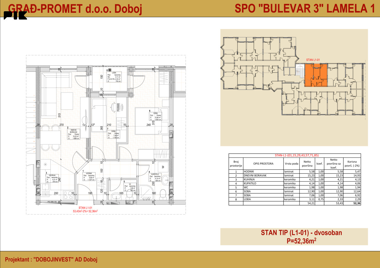 Stanovi i apartmani Doboj 52.36m2