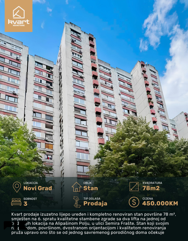 Stan Sarajevo - Novi Grad - 78 m2 | Kvart Nekretnine