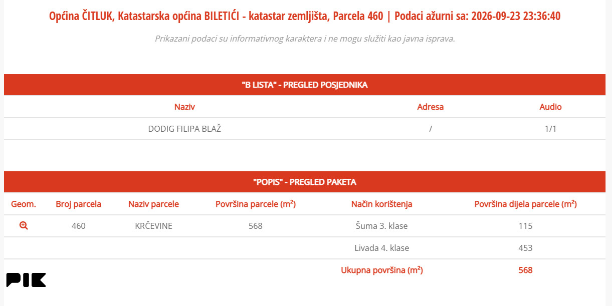 Zemljište Biletić Brdo  Ćitluk 568m2 2