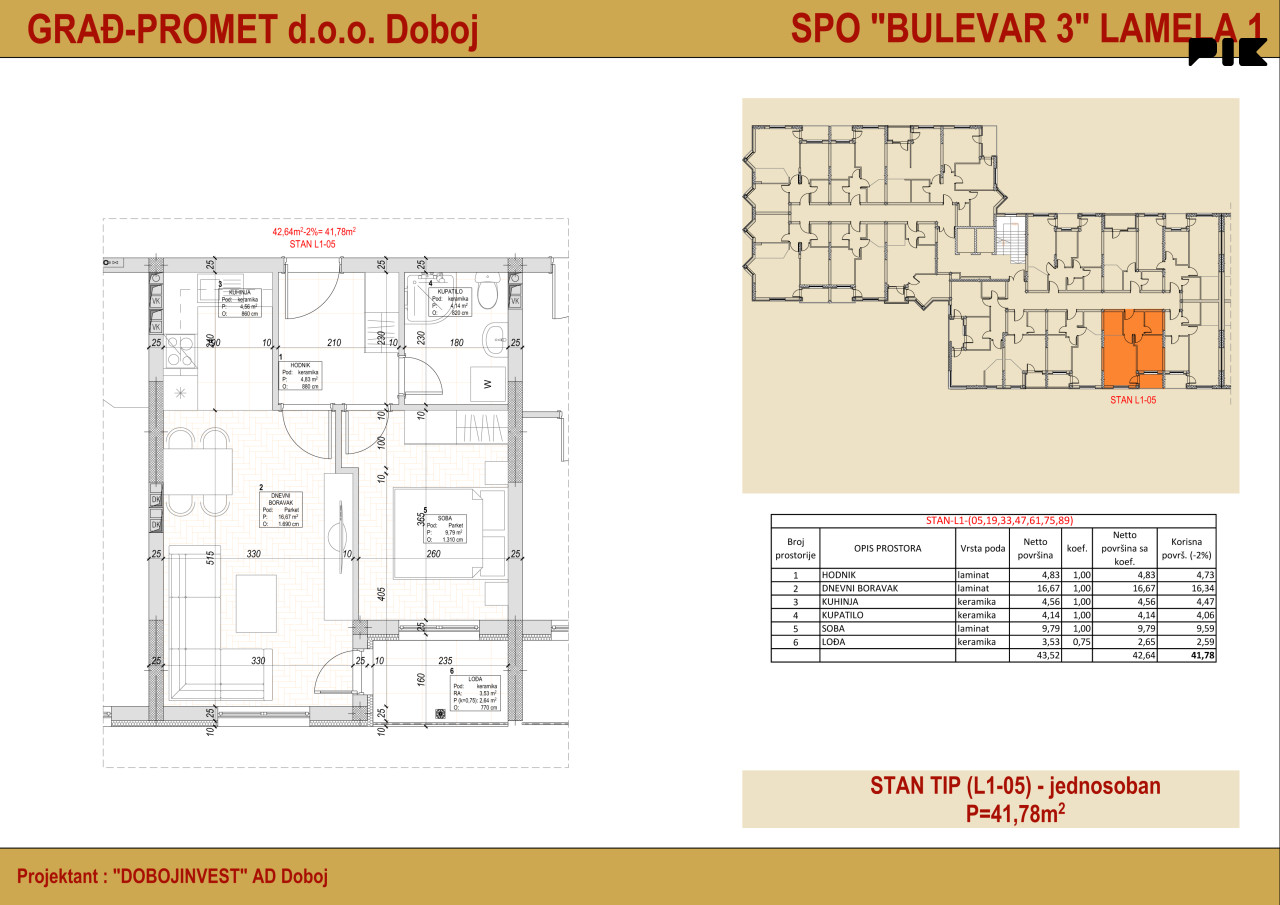 STAN-BULEVAR 3, Lamela 1 Doboj 41.78m2