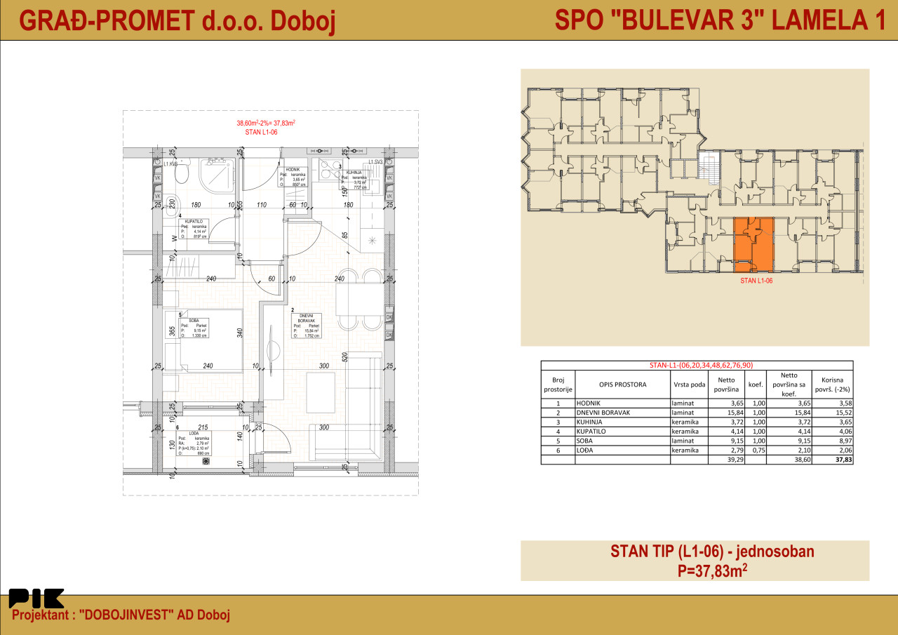 STAN-BULEVAR 3, Lamela 1, Doboj 37.83m2