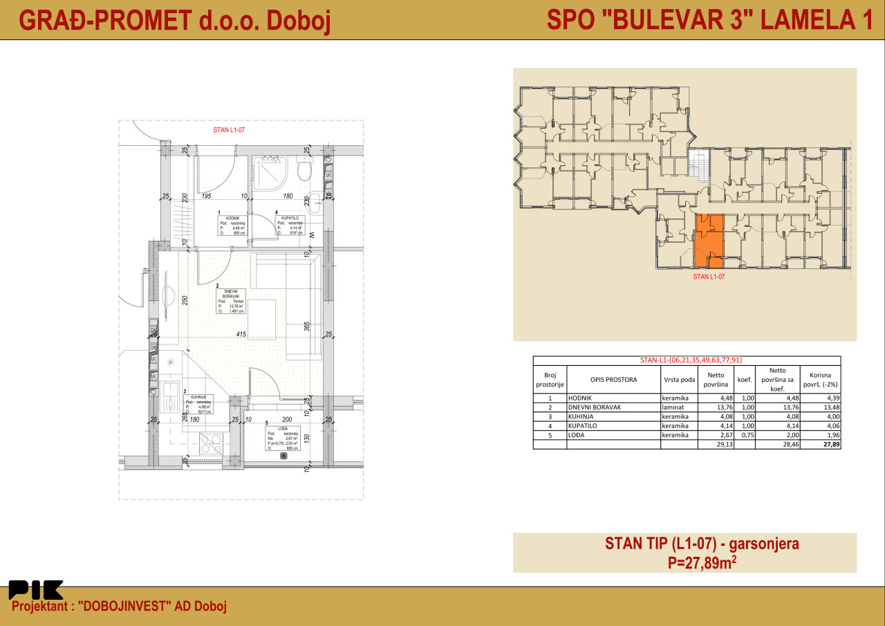 STAN-BULEVAR 3, Lamela 1, Doboj 27.89m2