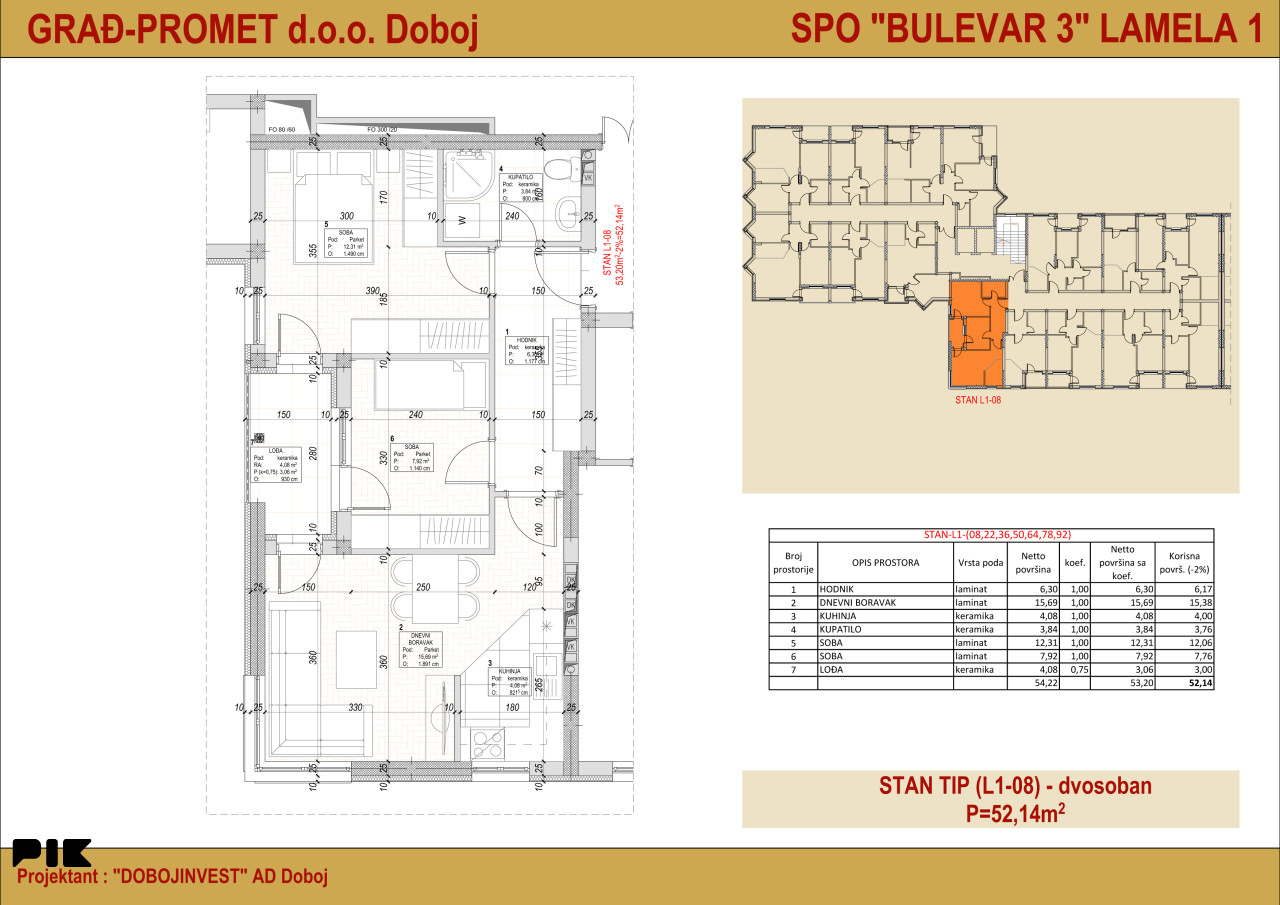 STAN - Bulevar 3, lamela 1,Doboj 52.14m2
