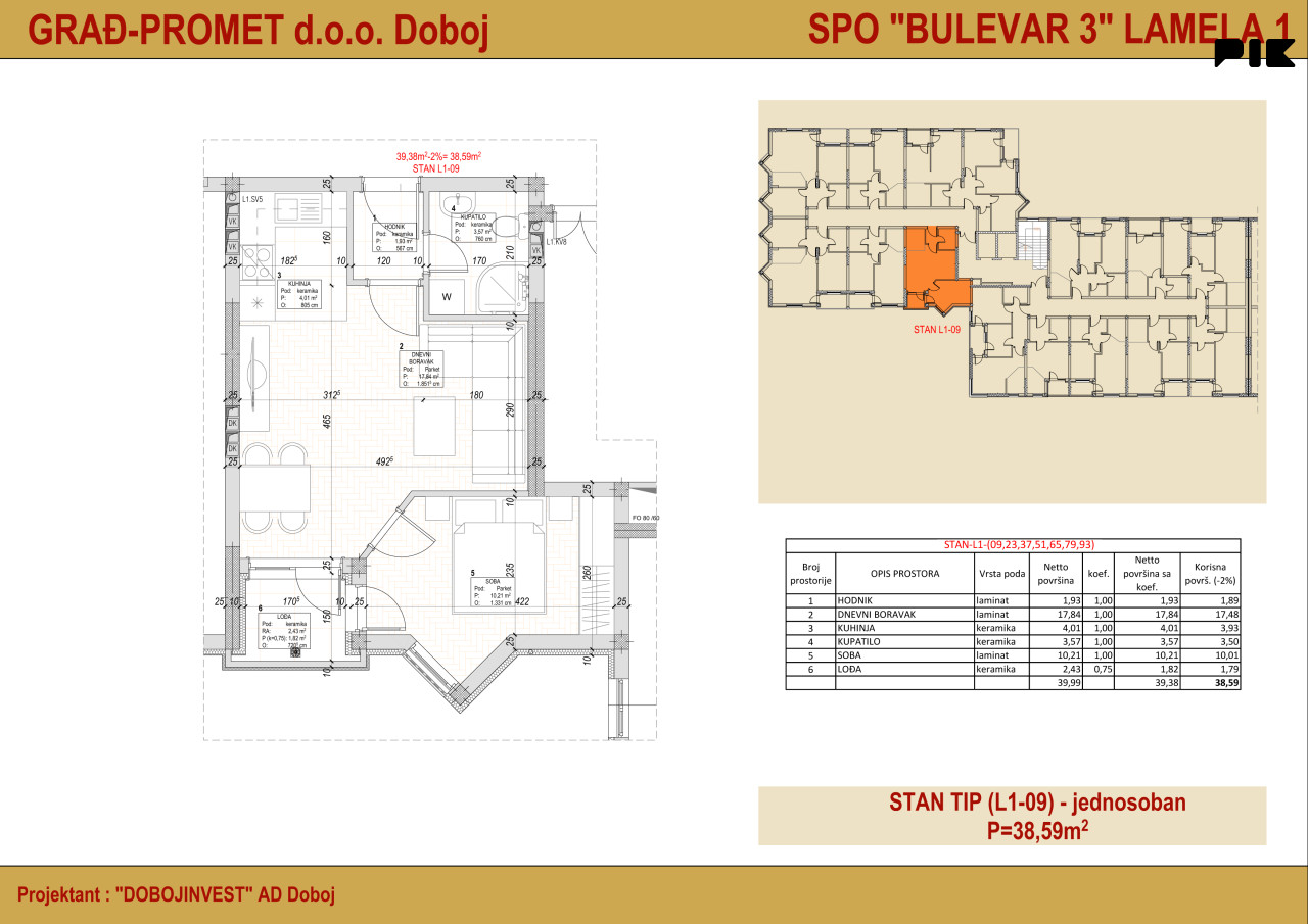 STAN Bulevar 3, lamela 1, Doboj 38.59m2