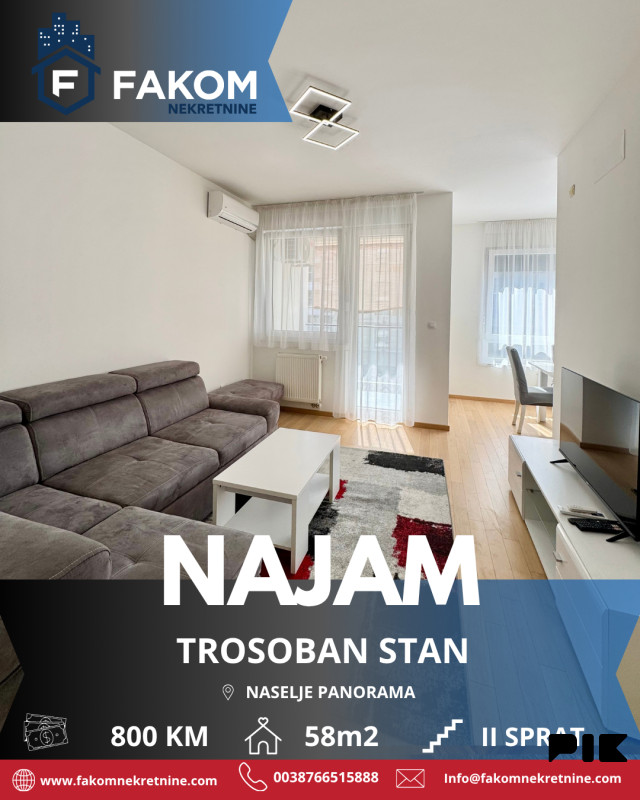 Iznajmljuje se trosoban stan u naselju Panorama