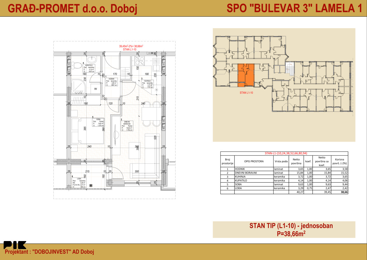 STAN Bulevar 3, lamela 1 Doboj 38.66m2
