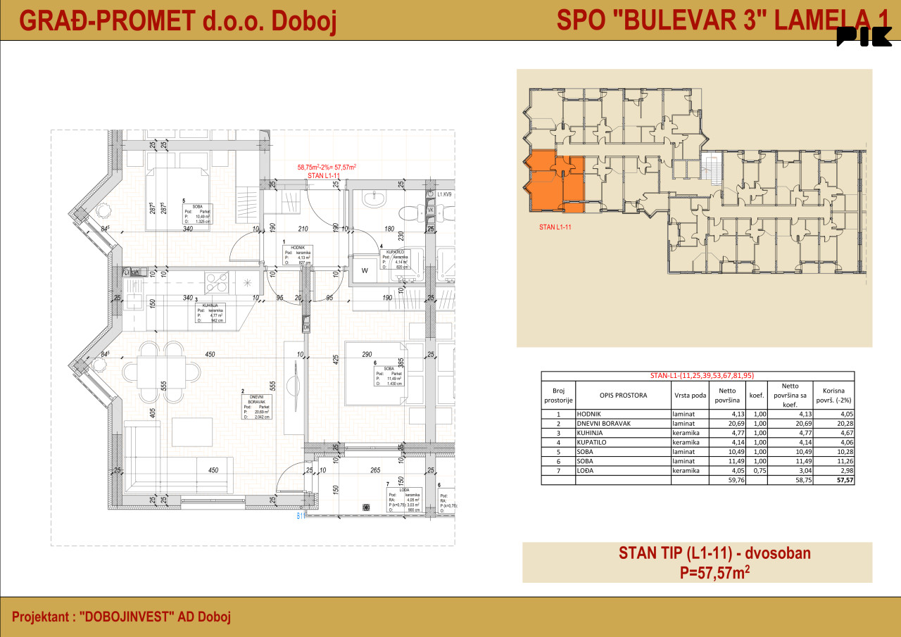 STAN - Bulevar 3, lamela 1 Doboj 57.57m2