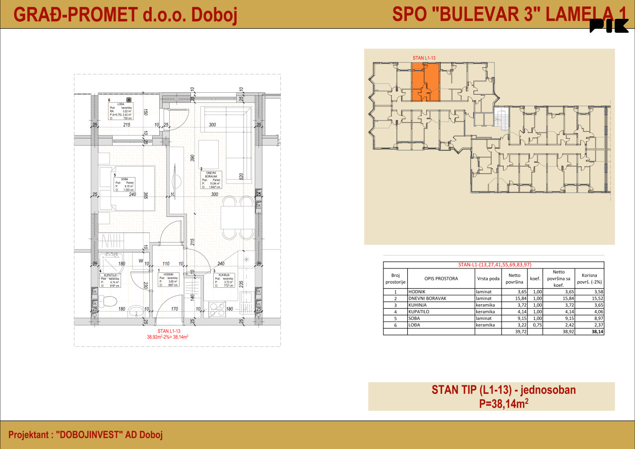 STAN - Bulevar 3, lamela 1, Doboj 38.14m2