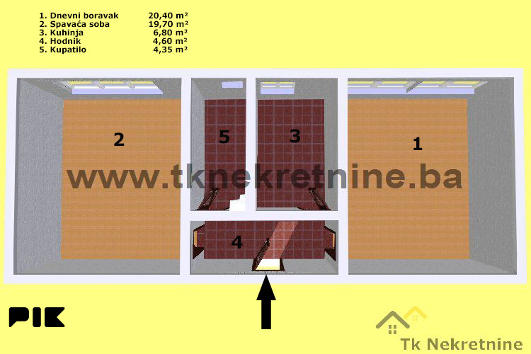 Renoviran dvosoban stan 52 m2, 3. sprat, ulica Armije RBiH 18