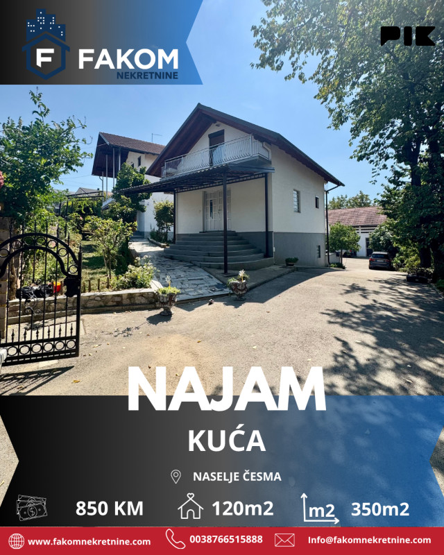 Iznajmljuje se namještena kuća u naselju Česma