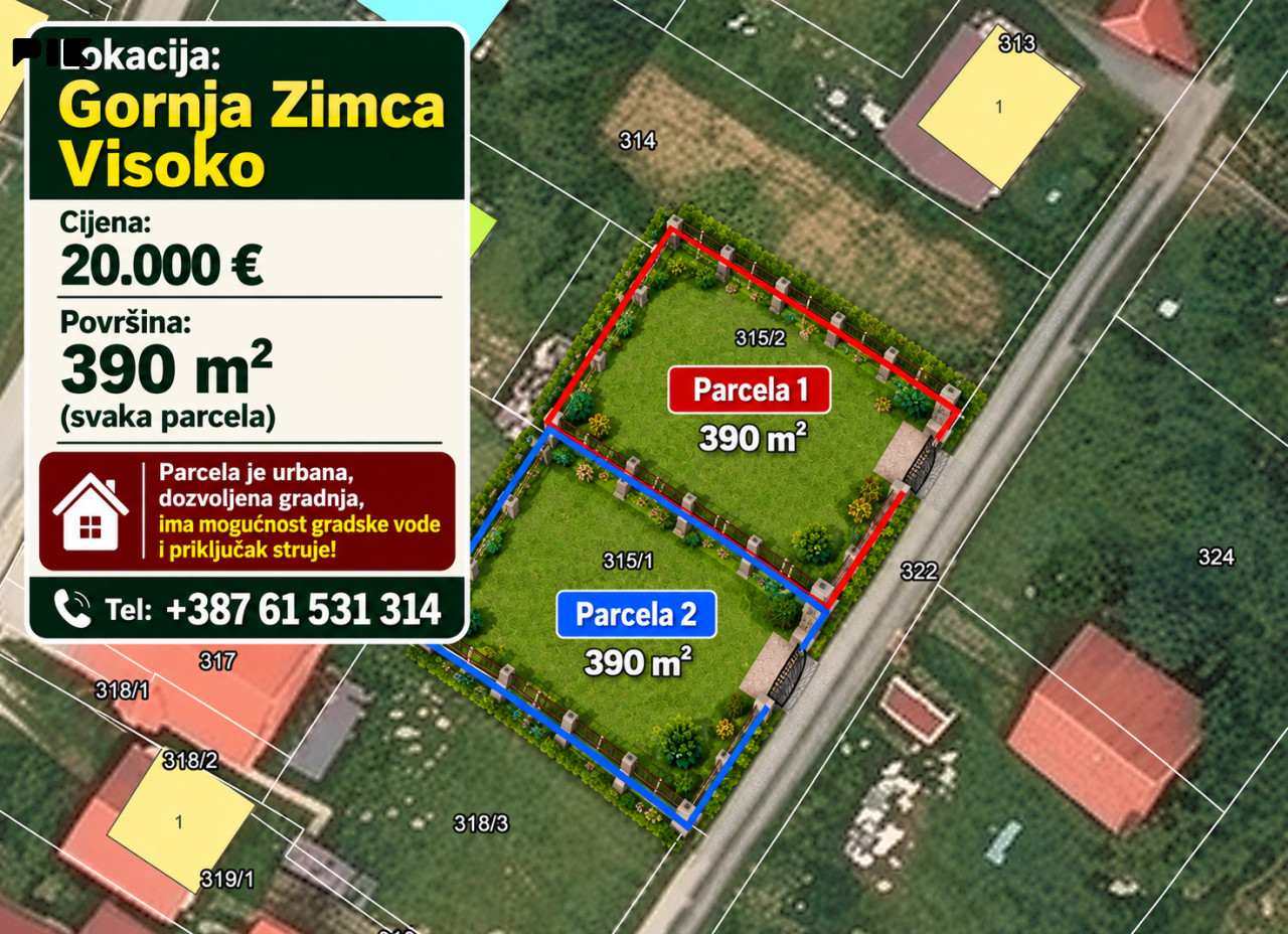 Zemljišta Visoko 390m2