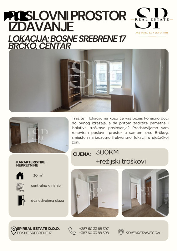 Poslovni prostori za iznajmiti Brčko/Centar  30m2