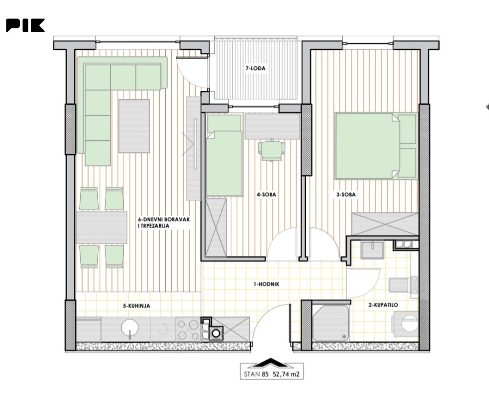 STAN SA 2 SP.SOBE, 52,74m2, BUDŽAK