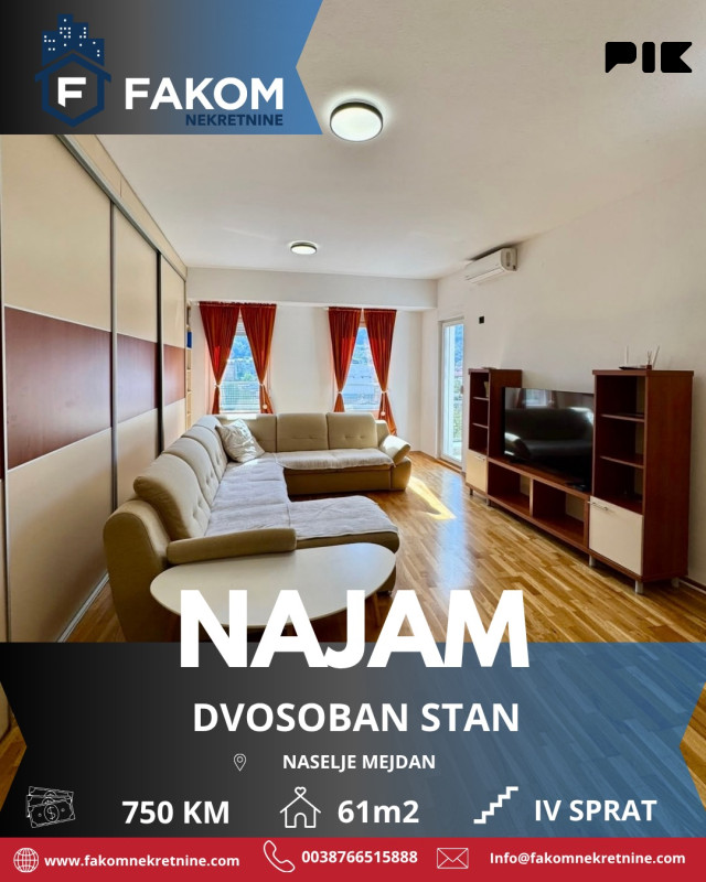 Iznajmljuje se namješten komforan dvosoban stan u naselju Mejdan