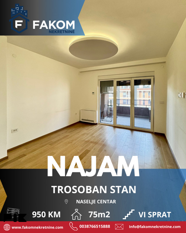 Iznjamljuje se trosoban stan sa garažnim mjestom u centru grada