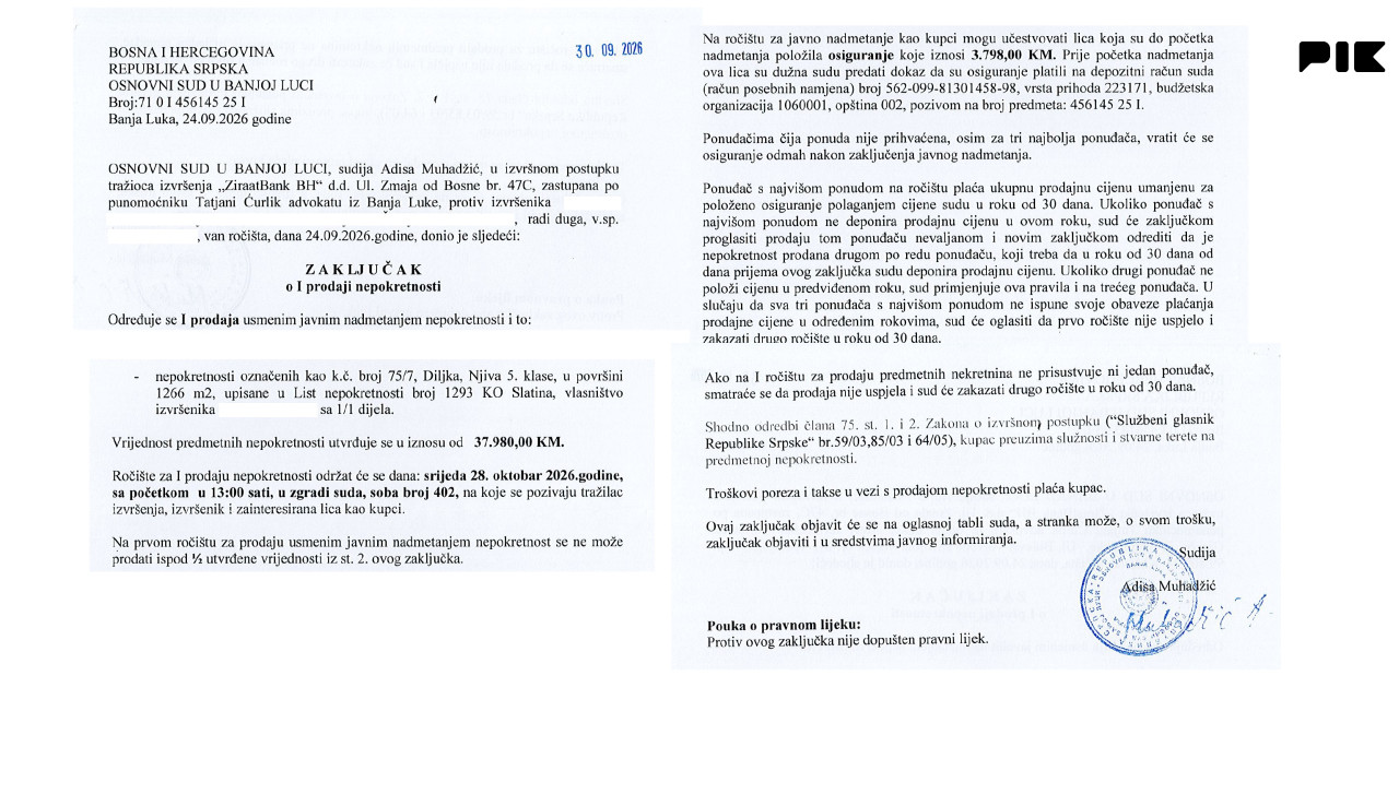 Zemljište Laktaši Slatina javna sudska prodaja 28.10.2026. 2