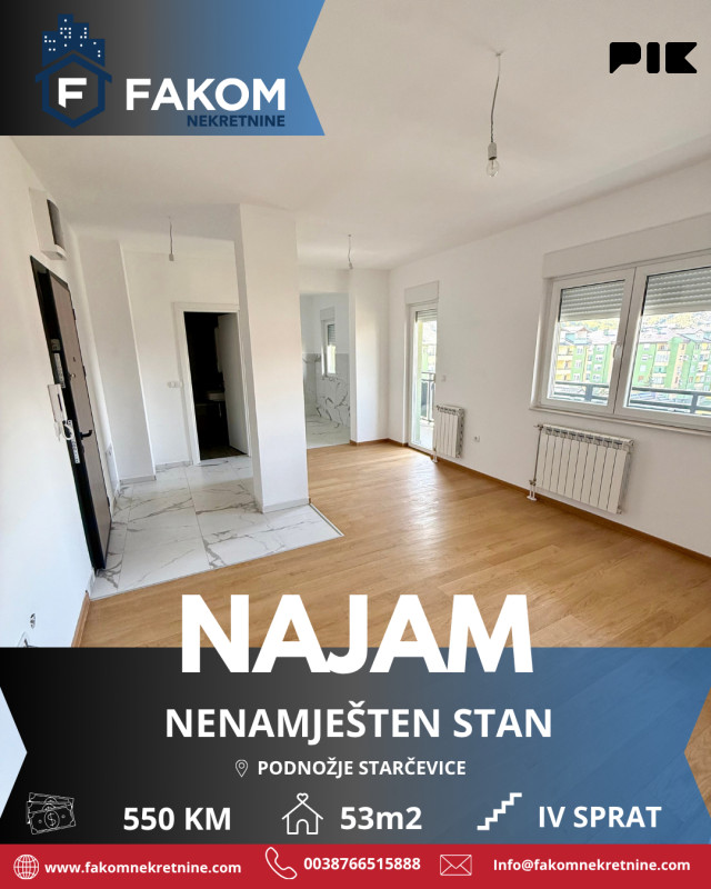 Iznajmljuje se nenamješten stan, podnožje Starčevice