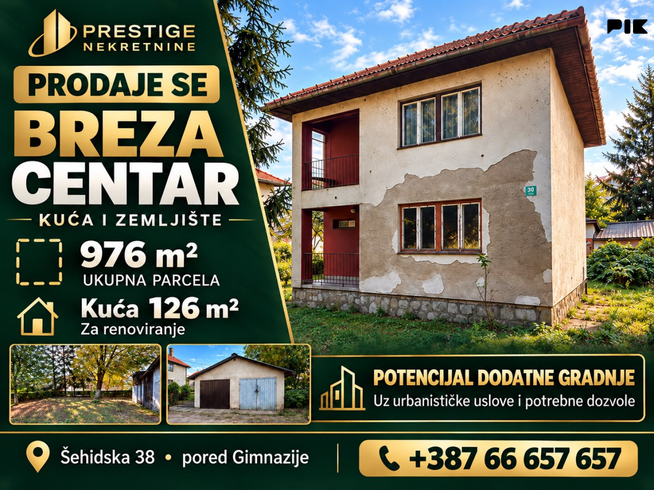 KUĆA 126 m2 - ZEMLJIŠTE 976 m2 - BREZA - CENTAR