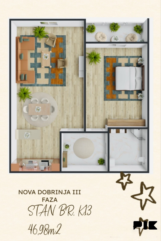 Dvosoban stan u novogradnji / NOVA DOBRINJA / 46.98m2