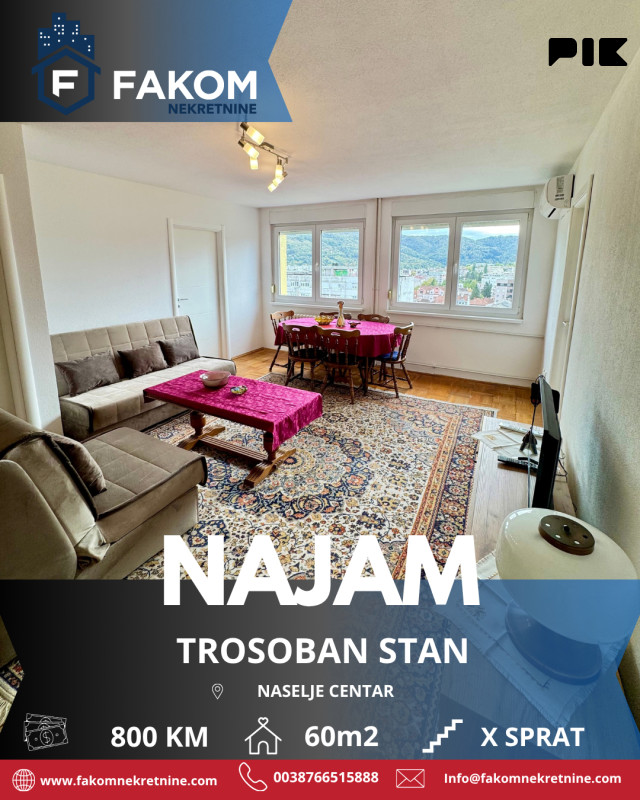 Iznajmljuje se trosoban stan u strogom centru grada