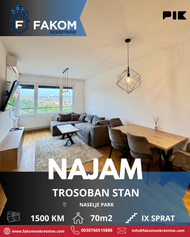 Iznajmljuje se luksuzan trosoban stan u naselju Park