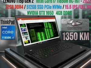 LENOVO T15P GEN2 i7 11850H 8C-16T / 32GB DDR4 / GTX 1650 4GB DDR6