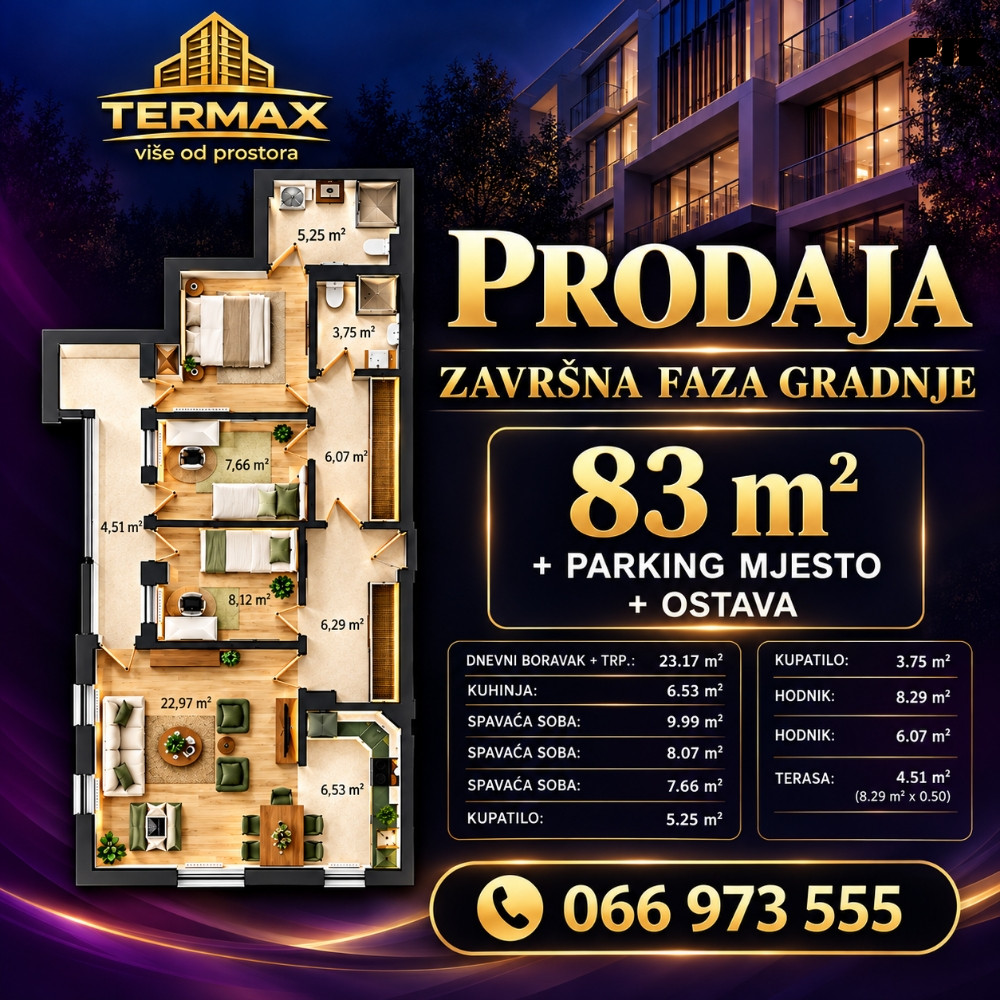 Stan 83 m2 + ostava + parking mjesto
