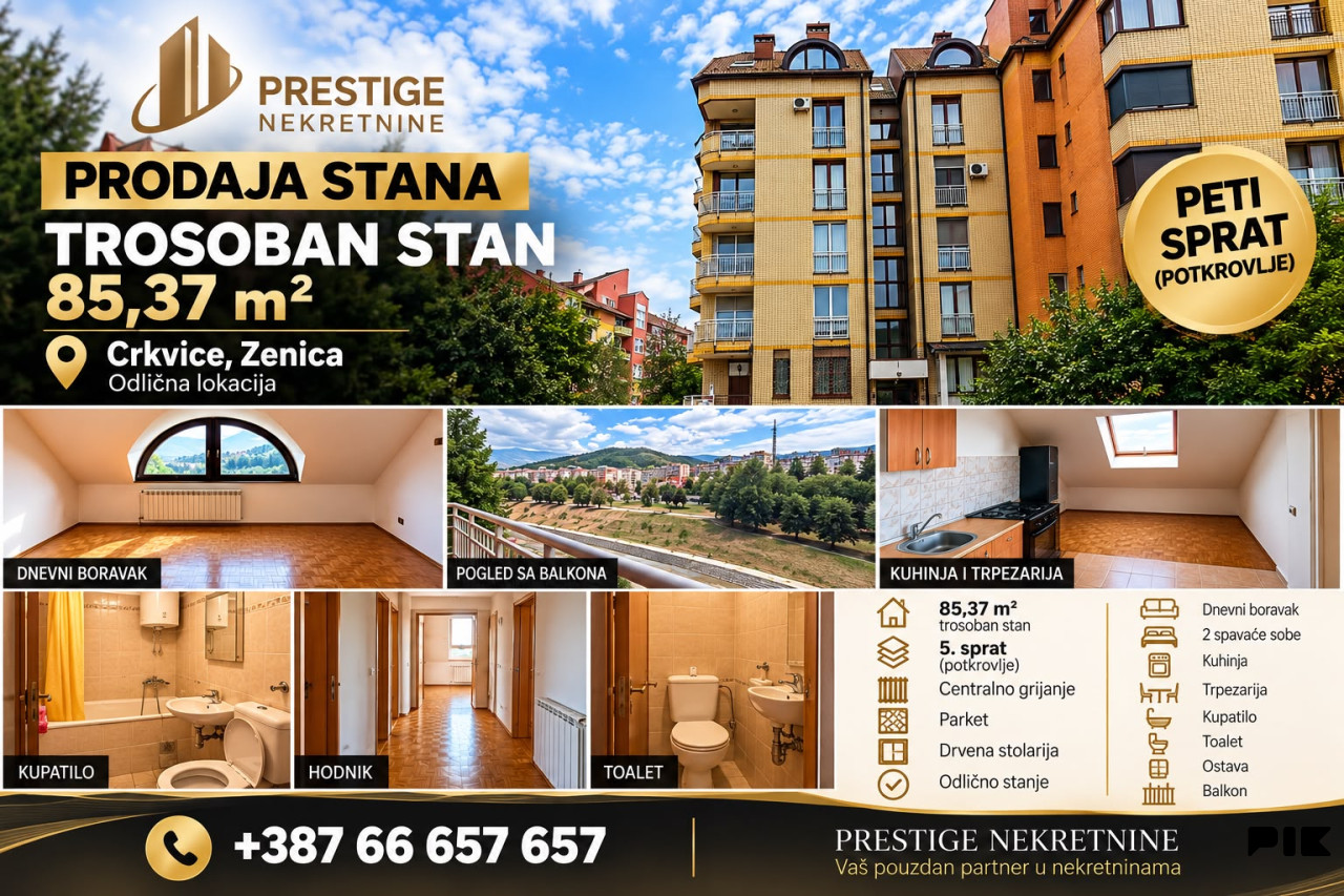 PRODAJA - TROSOBAN STAN 85,37 m2 - CRKVICE - ZENICA
