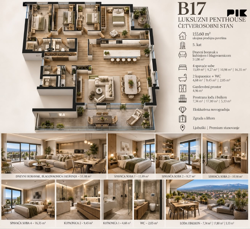 Ljubuški Living / luksuzni penthouse 4S 155.60m2 B17 u izgradnji