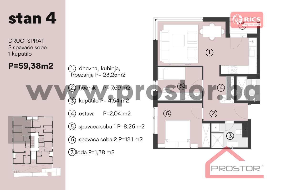NOVOGRADNJA SKENDERIJA:Trosoban stan s lođom, 59m2