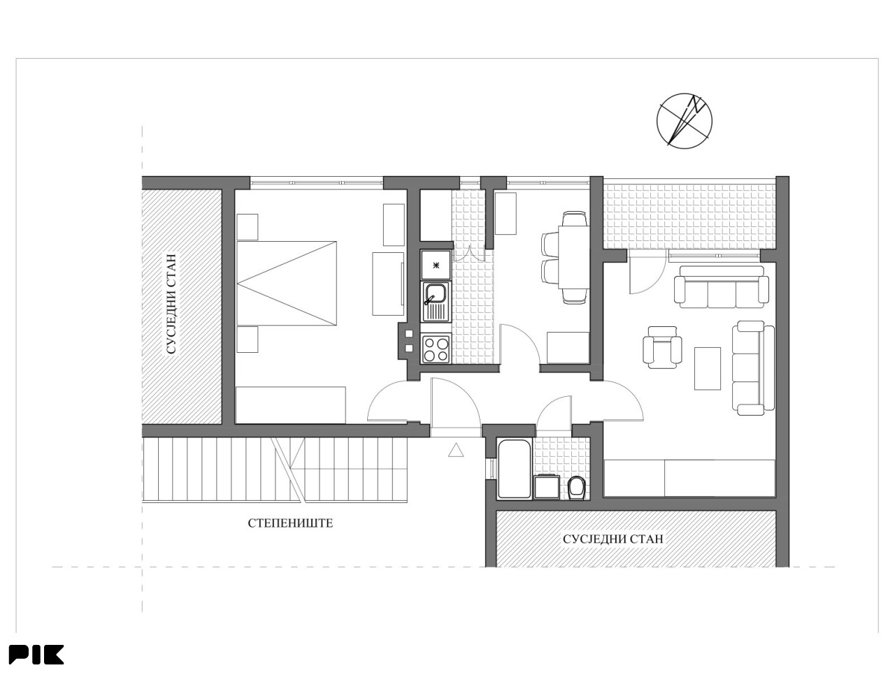 Dvosoban stan u mirnoj zgradi, Oblićevo Banja Luka 48m2