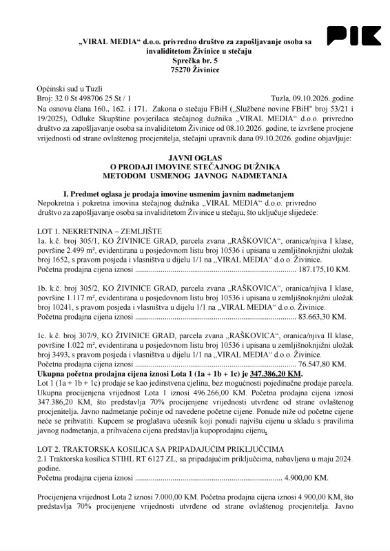 Zemljišta Živinice kraj magistrale